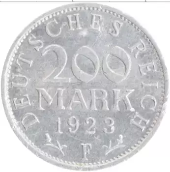Монета 200 марок Веймарской республики 1923 года Алюминий F