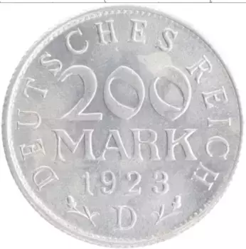 Монета 200 марок Веймарской республики 1923 года Алюминий D