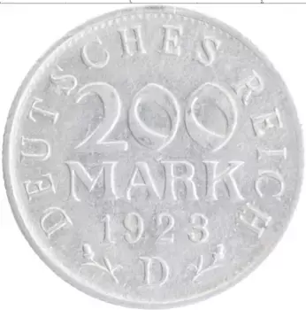 Монета 200 марок Веймарской республики 1923 года Алюминий D