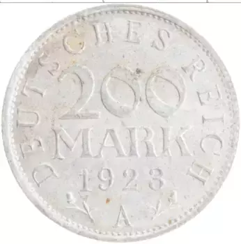 Монета 200 марок Веймарской республики 1923 года Алюминий A