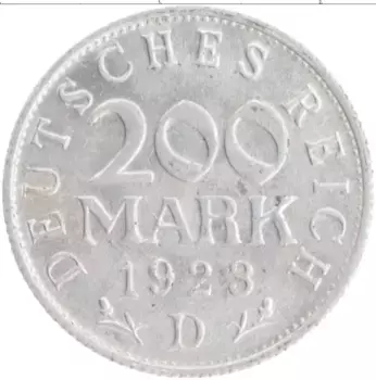 Монета 200 марок Веймарской республики 1923 года Алюминий D