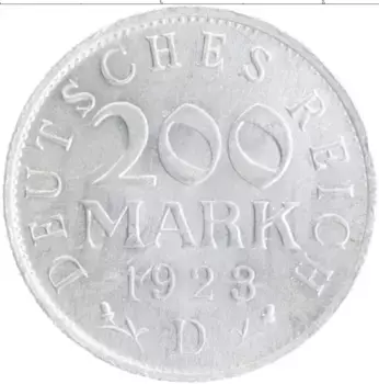 Монета 200 марок Веймарской республики 1923 года Алюминий D