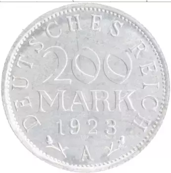Монета 200 марок Веймарской республики 1923 года Алюминий A