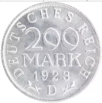 Монета 200 марок Веймарской республики 1923 года Алюминий D