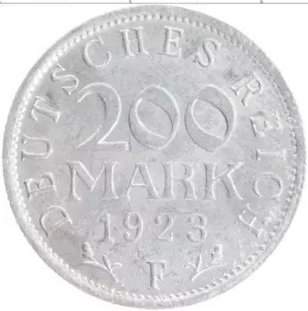 Монета 200 марок Веймарской республики 1923 года Алюминий F