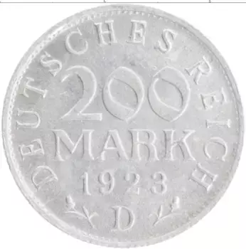 Монета 200 марок Веймарской республики 1923 года Алюминий D