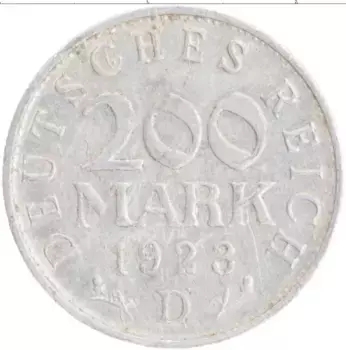 Монета 200 марок Веймарской республики 1923 года Алюминий D