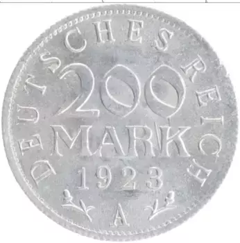 Монета 200 марок Веймарской республики 1923 года Алюминий A