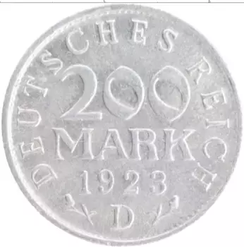 Монета 200 марок Веймарской республики 1923 года Алюминий D