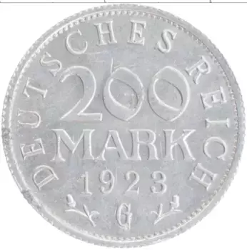 Монета 200 марок Веймарской республики 1923 года Алюминий G