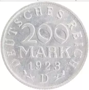 Монета 200 марок Веймарской республики 1923 года Алюминий D