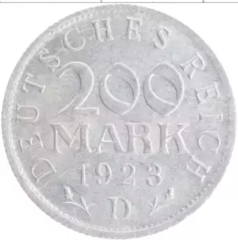 Монета 200 марок Веймарской республики 1923 года Алюминий D