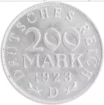 Монета 200 марок Веймарской республики 1923 года Алюминий D