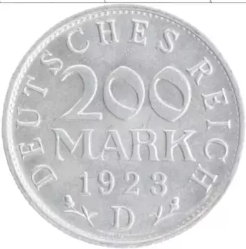 Монета 200 марок Веймарской республики 1923 года Алюминий D