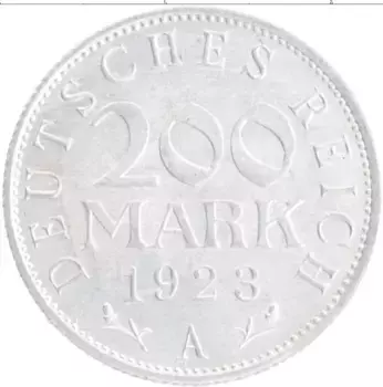 Монета 200 марок Веймарской республики 1923 года Алюминий A