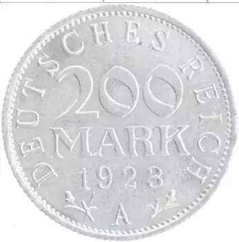 Монета 200 марок Веймарской республики 1923 года Алюминий A