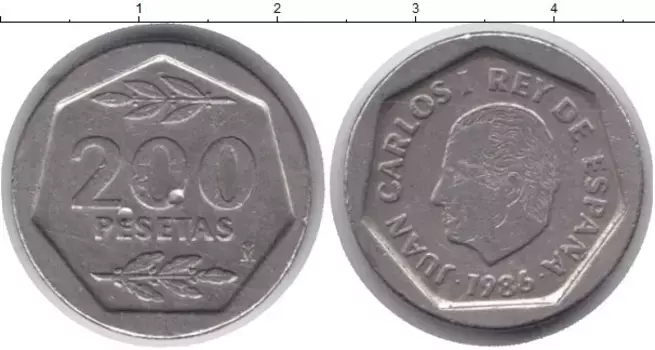 Монета 200 песет Испании 1986 года Медно-никель Хуан Карлос I