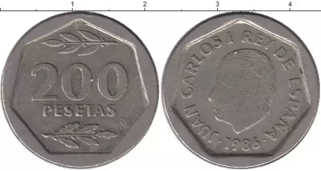 Монета 200 песет Испании 1986 года Медно-никель Хуан Карлос I