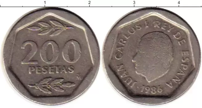 Монета 200 песет Испании 1986 года Медно-никель Хуан Карлос I