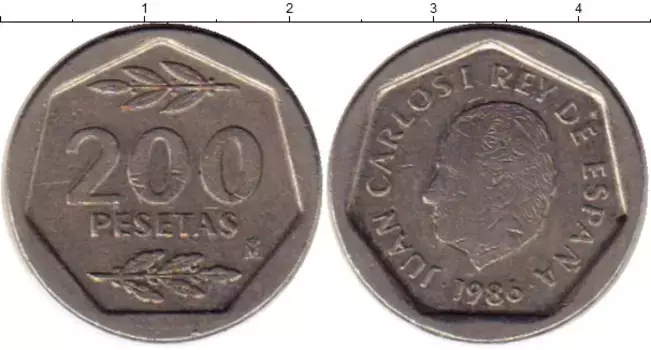Монета 200 песет Испании 1986 года Медно-никель Хуан Карлос I