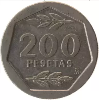 Монета 200 песет Испании 1986 года Медно-никель Хуан Карлос I