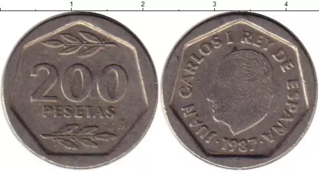 Монета 200 песет Испании 1987 года Медно-никель Хуан Карлос I