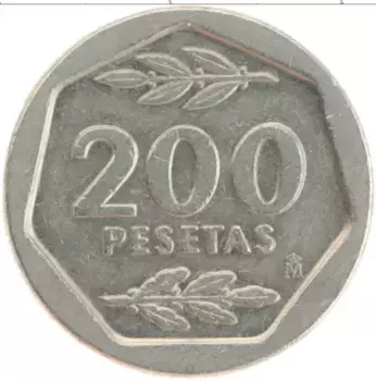 Монета 200 песет Испании 1987 года Медно-никель Хуан Карлос I