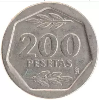 Монета 200 песет Испании 1987 года Медно-никель Хуан Карлос I