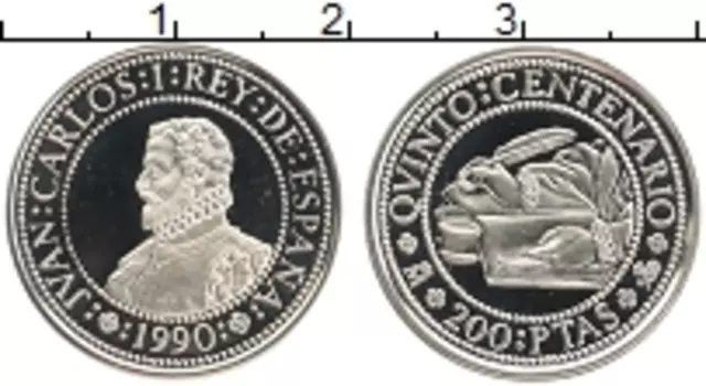 Монета 200 песет Испании 1990 года Серебро 500 лет открытия Америки