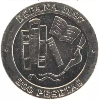 Монета 200 песет Испании 1997 года Медно-никель Хасинто Бенавенте-Нобелевская премия по литературе 1922