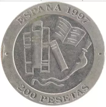 Монета 200 песет Испании 1997 года Медно-никель Хакинто Бенавенте-лауреат Нобелевской премии 1922