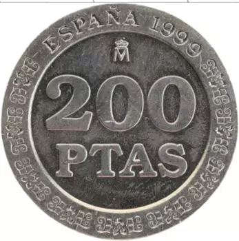 Монета 200 песет Испании 1999 года Медно-никель Хуан Карлос I