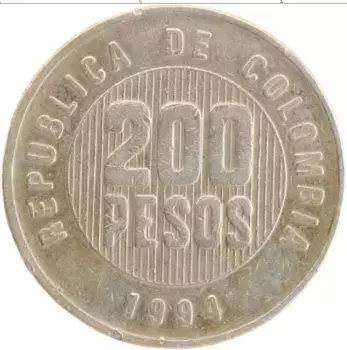 Монета 200 песо Колумбии 1994 года Медно-никель Герб