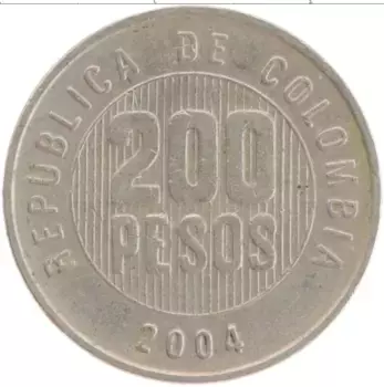 Монета 200 песо Колумбии 2004 года Медно-никель