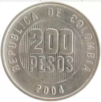 Монета 200 песо Колумбии 2004 года Медно-никель
