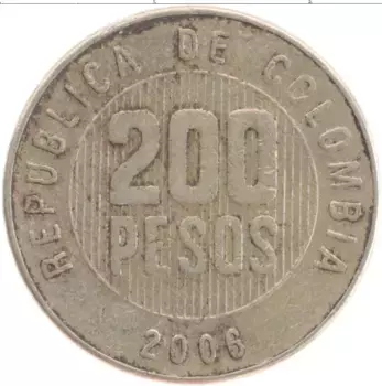 Монета 200 песо Колумбии 2006 года Медно-никель