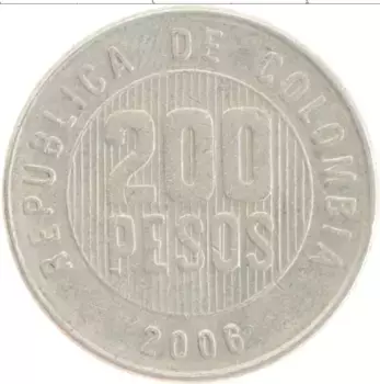 Монета 200 песо Колумбии 2006 года Медно-никель