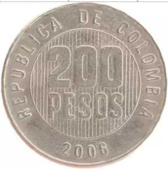 Монета 200 песо Колумбии 2006 года Медно-никель
