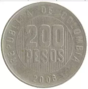 Монета 200 песо Колумбии 2006 года Медно-никель