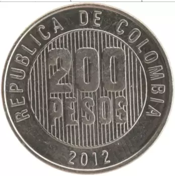 Монета 200 песо Колумбии 2012 года Медно-никель