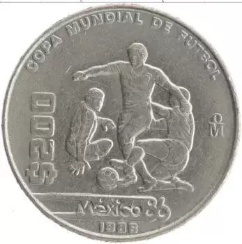 Монета 200 песо Мексики 1986 года Медно-никель Чемпионат Мира по футболу