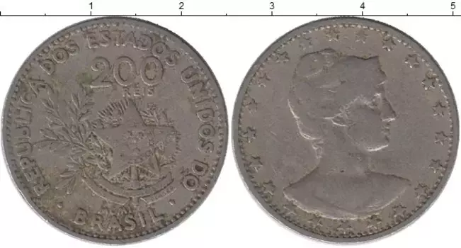 Монета 200 рейс Бразилии 1901 года Медно-никель