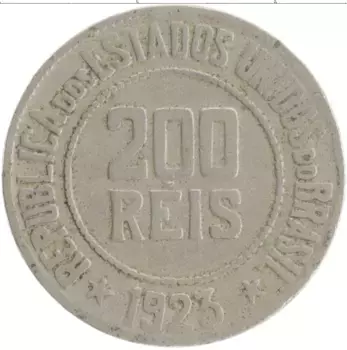 Монета 200 рейс Бразилии 1923 года Медно-никель