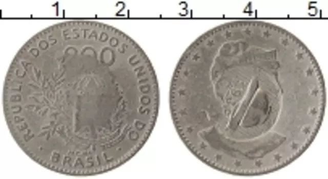 Монета 200 рейс Бразилии 1932 года Медно-никель Надчекан на 1901 году