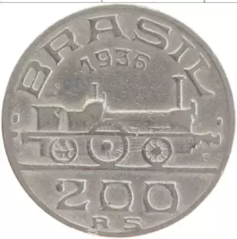 Монета 200 рейс Бразилии 1936 года Медно-никель Иринеу Эванжелиста ди Соза