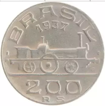 Монета 200 рейс Бразилии 1937 года Медно-никель Малия