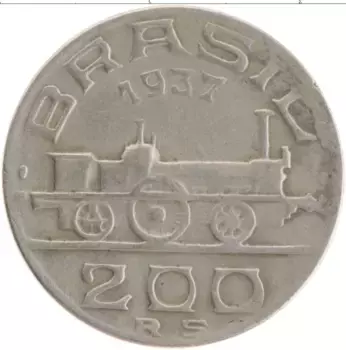 Монета 200 рейс Бразилии 1937 года Медно-никель Виконт де Мауа