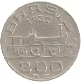 Монета 200 рейс Бразилии 1937 года Медно-никель Магаи
