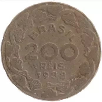 Монета 200 рейс Бразилии 1938 года Бронза Жентулио Варгас