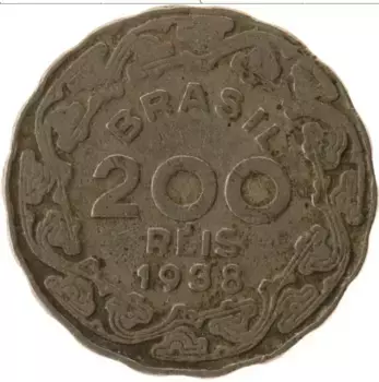 Монета 200 рейс Бразилии 1938 года Медно-никель Жетулиу Варгас